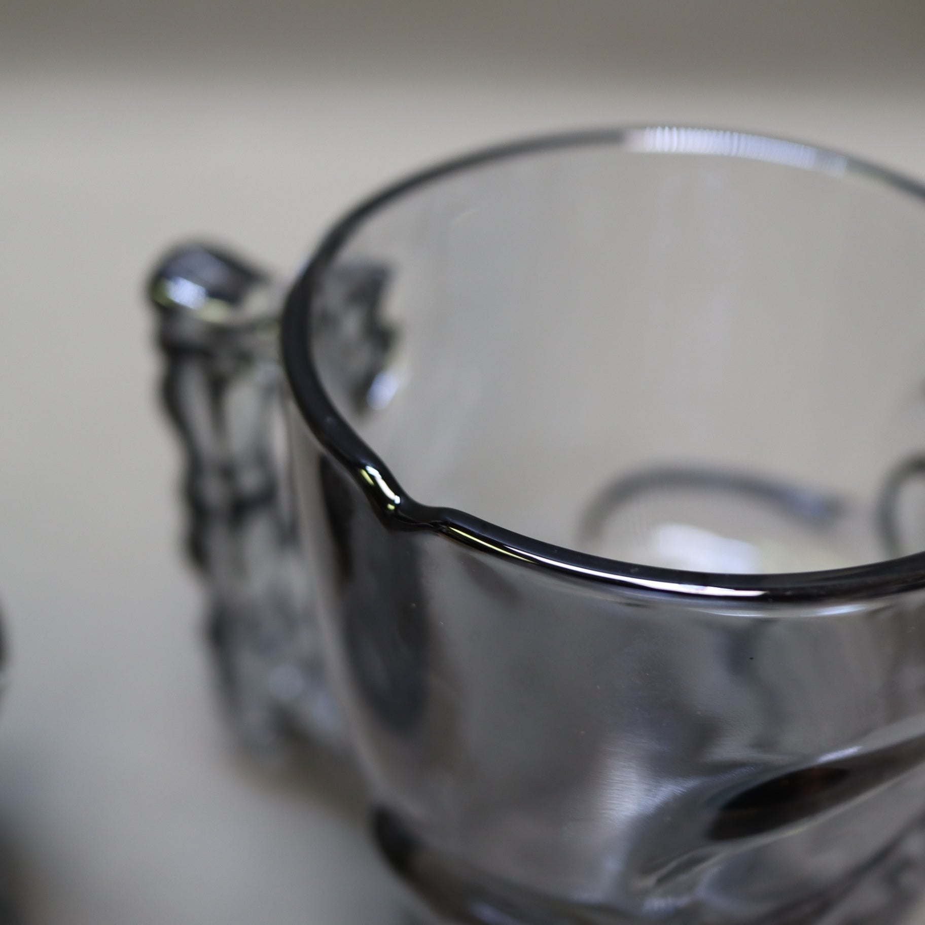 Set of 2 Vintage Deli Glass Skull Mugs Dark Smoked Black Tinted Beer Stein Barware
