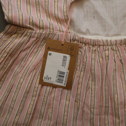 NWT Mini Boden Girls 7-8Y Pink Gold Metallic Lurex Striped Sundress Cutout