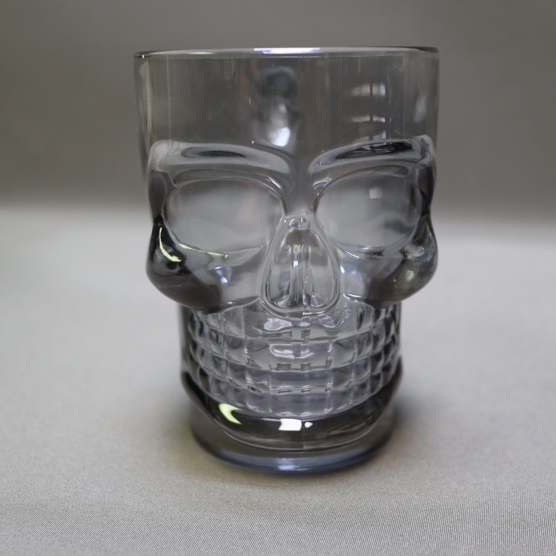 Set of 2 Vintage Deli Glass Skull Mugs Dark Smoked Black Tinted Beer Stein Barware