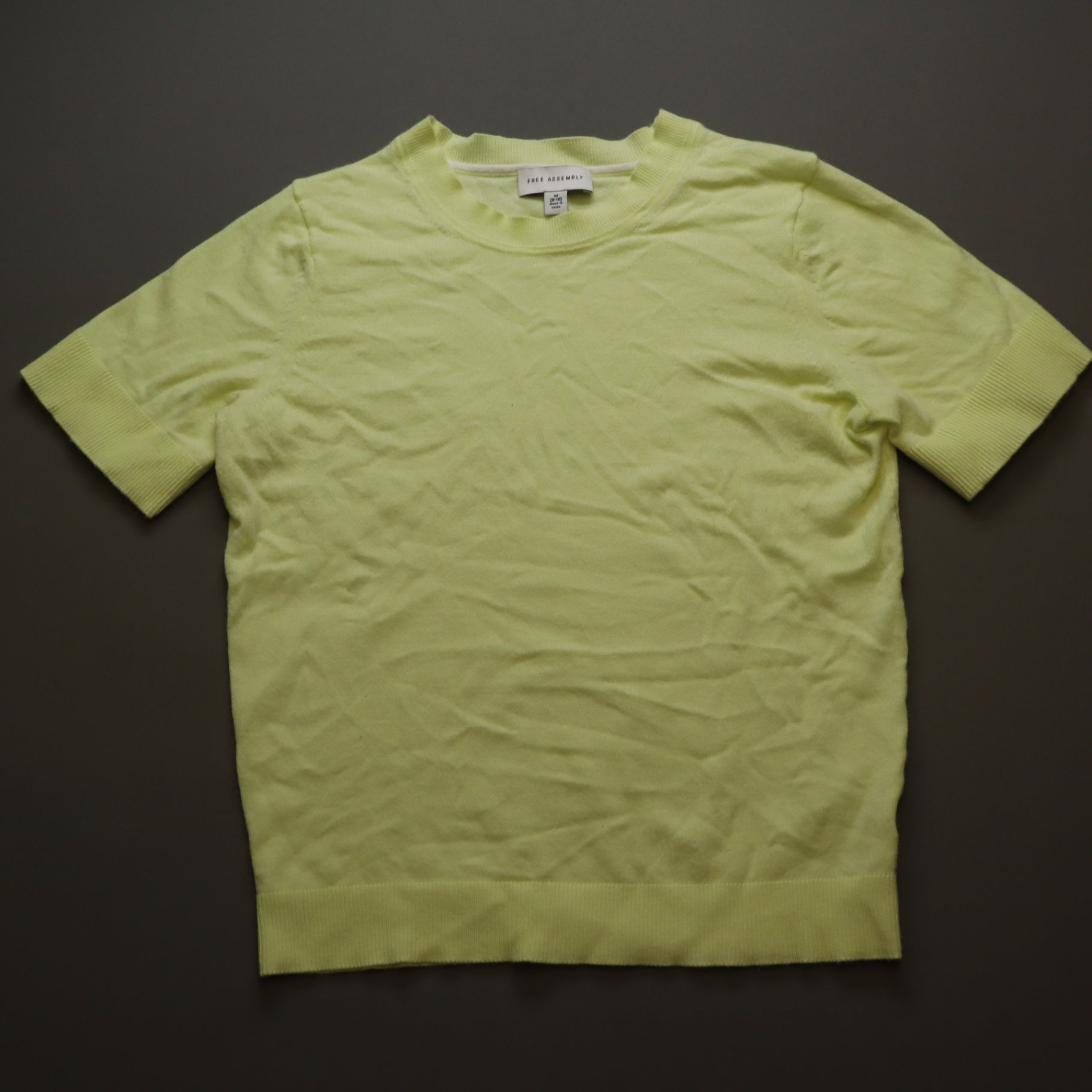 Free Assembly Womens M Short Sleeve Sweater Knit Top Lime Yellow Crewneck 8-10