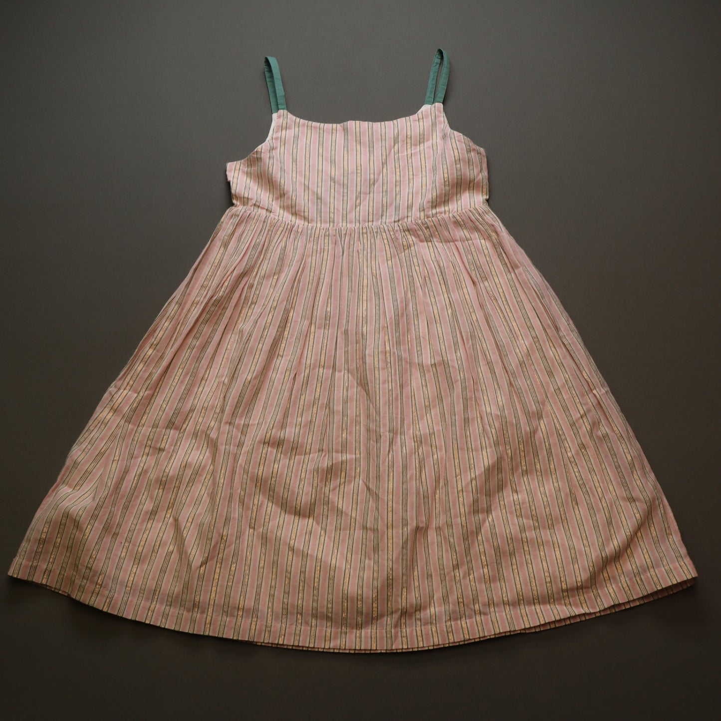 NWT Mini Boden Girls 7-8Y Pink Gold Metallic Lurex Striped Sundress Cutout