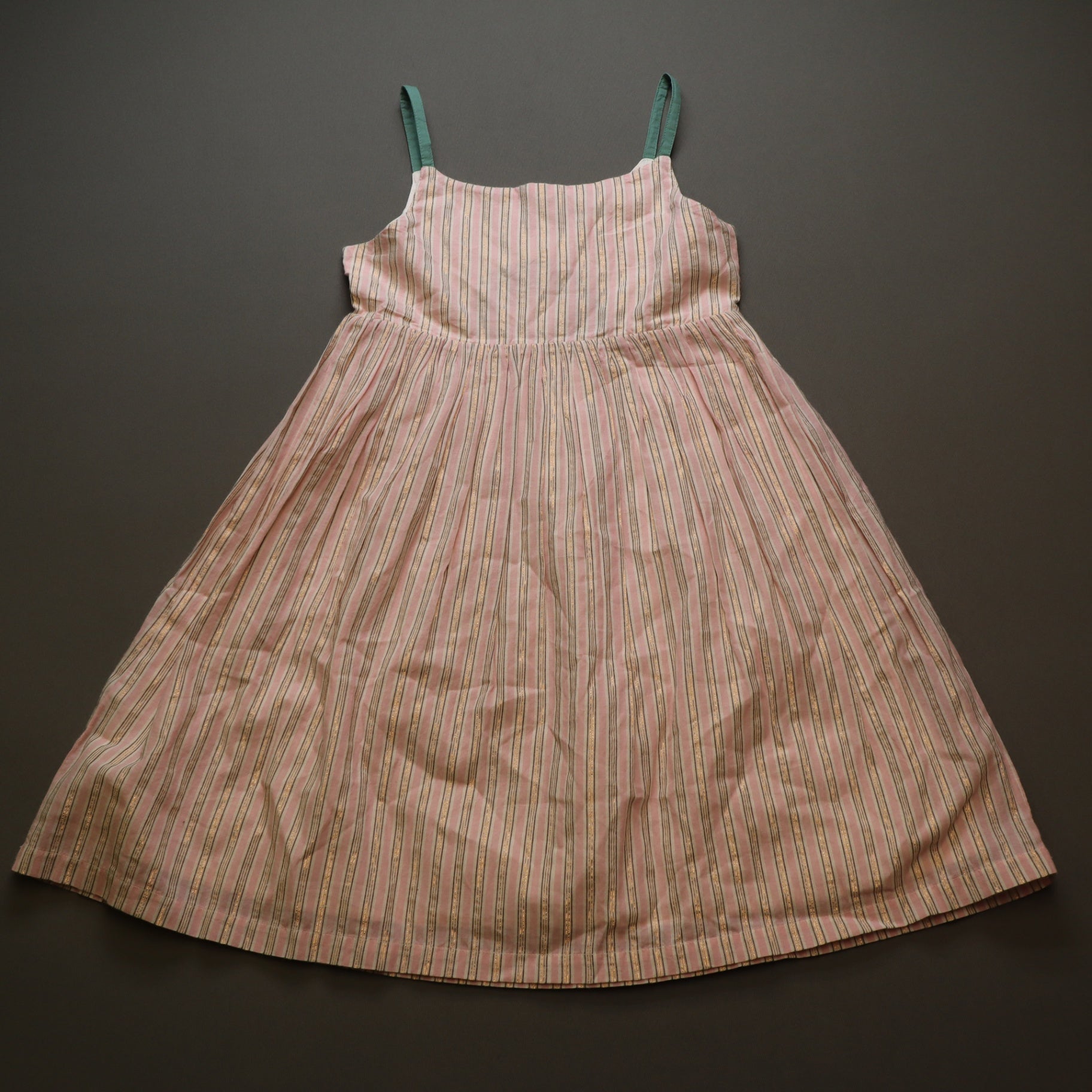 NWT Mini Boden Girls 7-8Y Pink Gold Metallic Lurex Striped Sundress Cutout