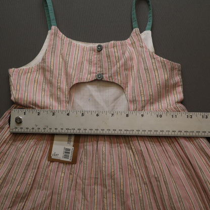 NWT Mini Boden Girls 7-8Y Pink Gold Metallic Lurex Striped Sundress Cutout