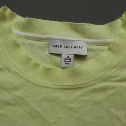 Free Assembly Womens M Short Sleeve Sweater Knit Top Lime Yellow Crewneck 8-10