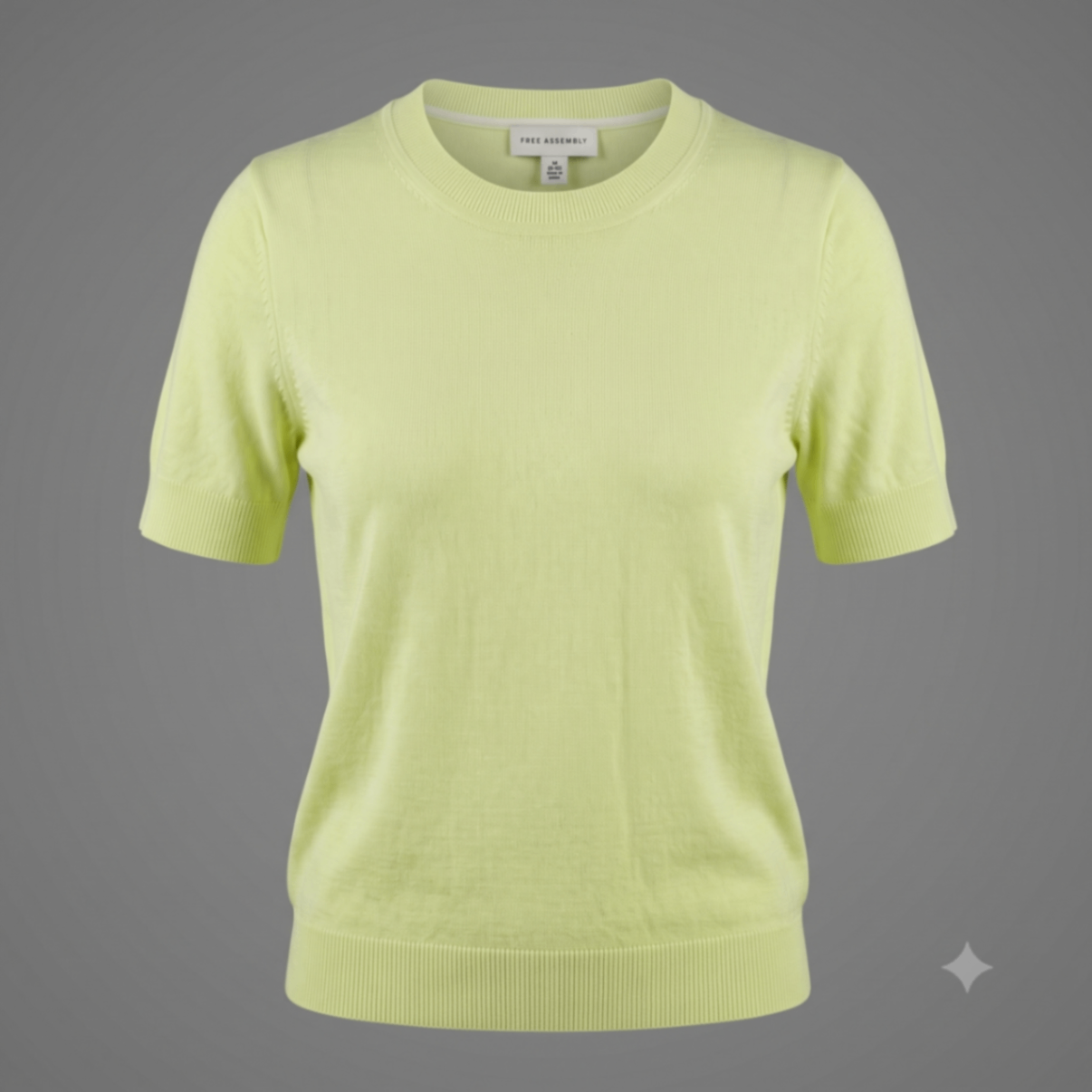 Free Assembly Womens M Short Sleeve Sweater Knit Top Lime Yellow Crewneck 8-10