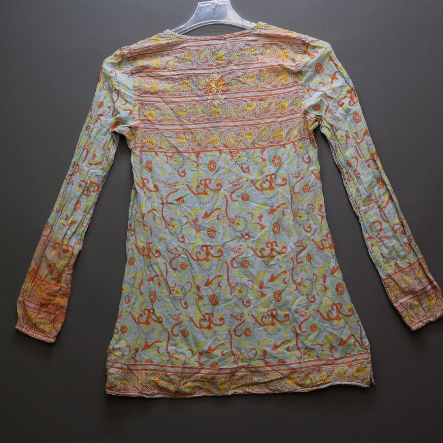 Lucky Brand Womens M Tunic Top Long Sleeve Embroidered Paisley Floral Cotton