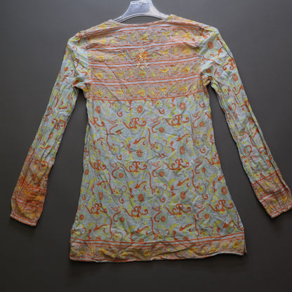 Lucky Brand Womens M Tunic Top Long Sleeve Embroidered Paisley Floral Cotton