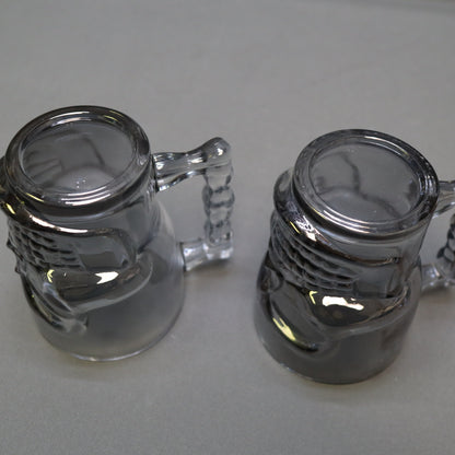 Set of 2 Vintage Deli Glass Skull Mugs Dark Smoked Black Tinted Beer Stein Barware