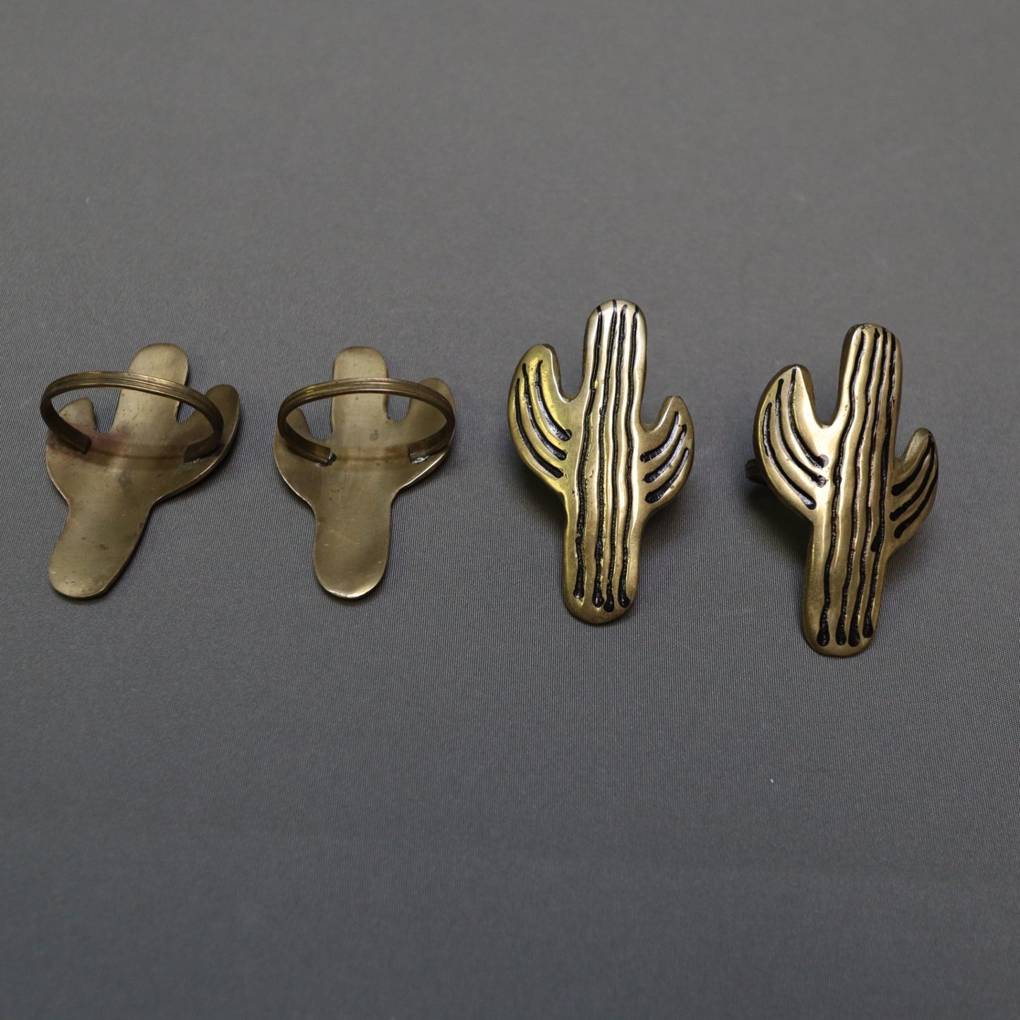 Set of 4 Vintage Brass Saguaro Cactus Napkin Rings Southwestern Tableware