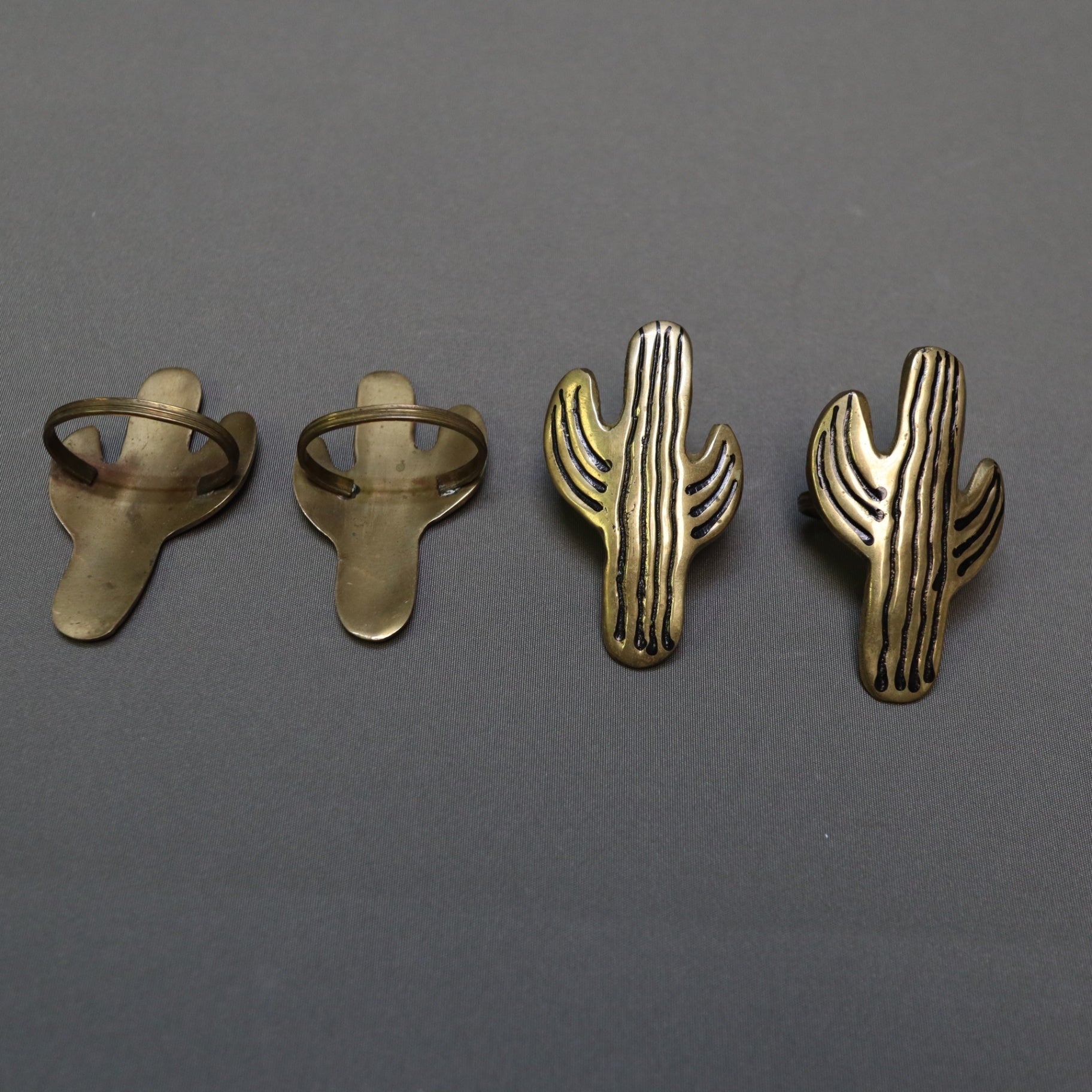 Set of 4 Vintage Brass Saguaro Cactus Napkin Rings Southwestern Tableware