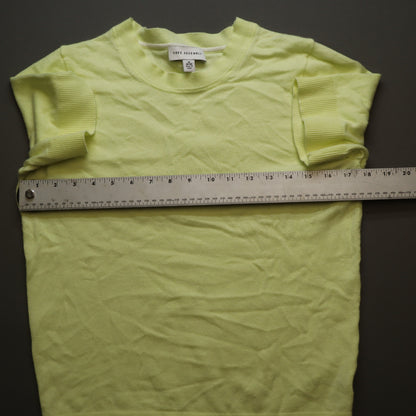 Free Assembly Womens M Short Sleeve Sweater Knit Top Lime Yellow Crewneck 8-10