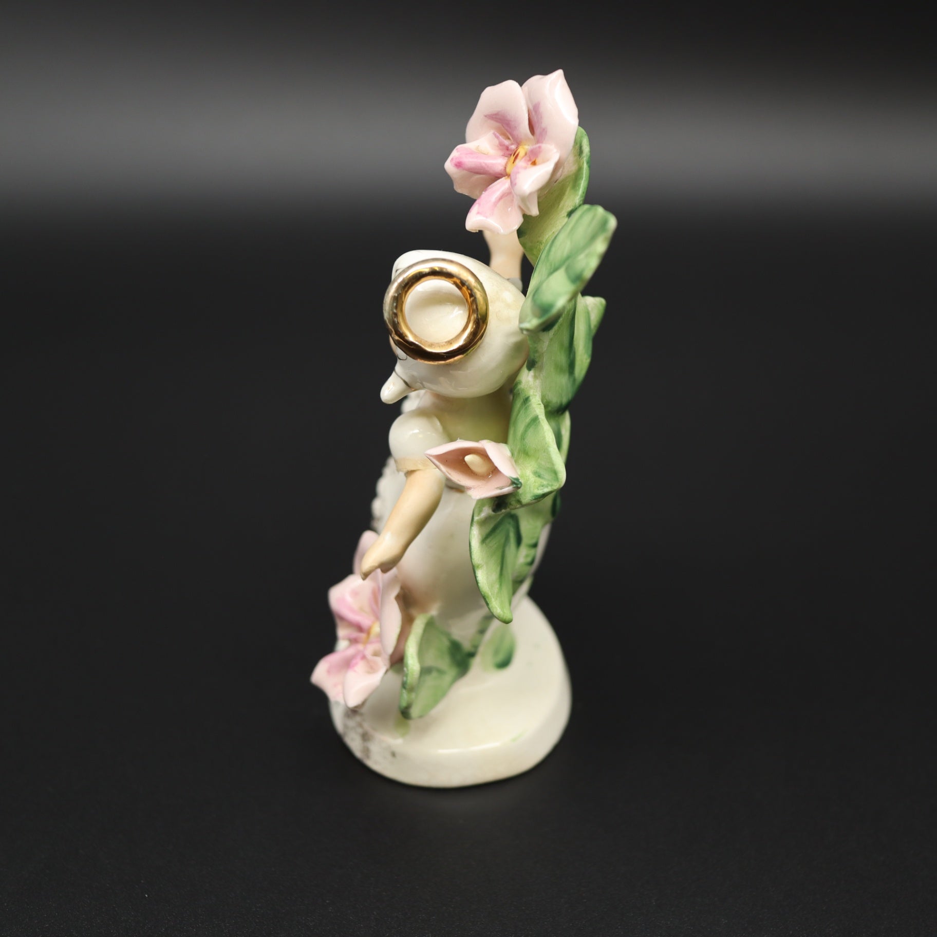 Vintage Josef Originals February Angel Figurine Gold Accent Flower Ceramic Japan