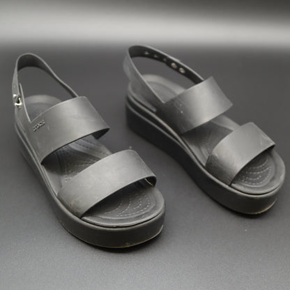 Crocs Brooklyn Low Wedge Sandals Black Platform Slingback Womens Size 6 W6