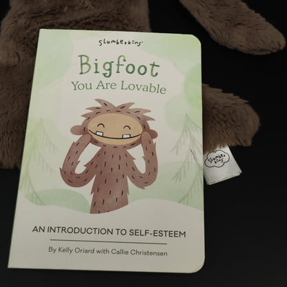 Slumberkins Bigfoot Snuggler Plush Lovey Set Board Book Affirmation Card