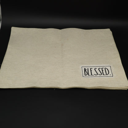 Rae Dunn BLESSED Canvas Placemats Set of 4 Natural Linen Color Farmhouse Decor