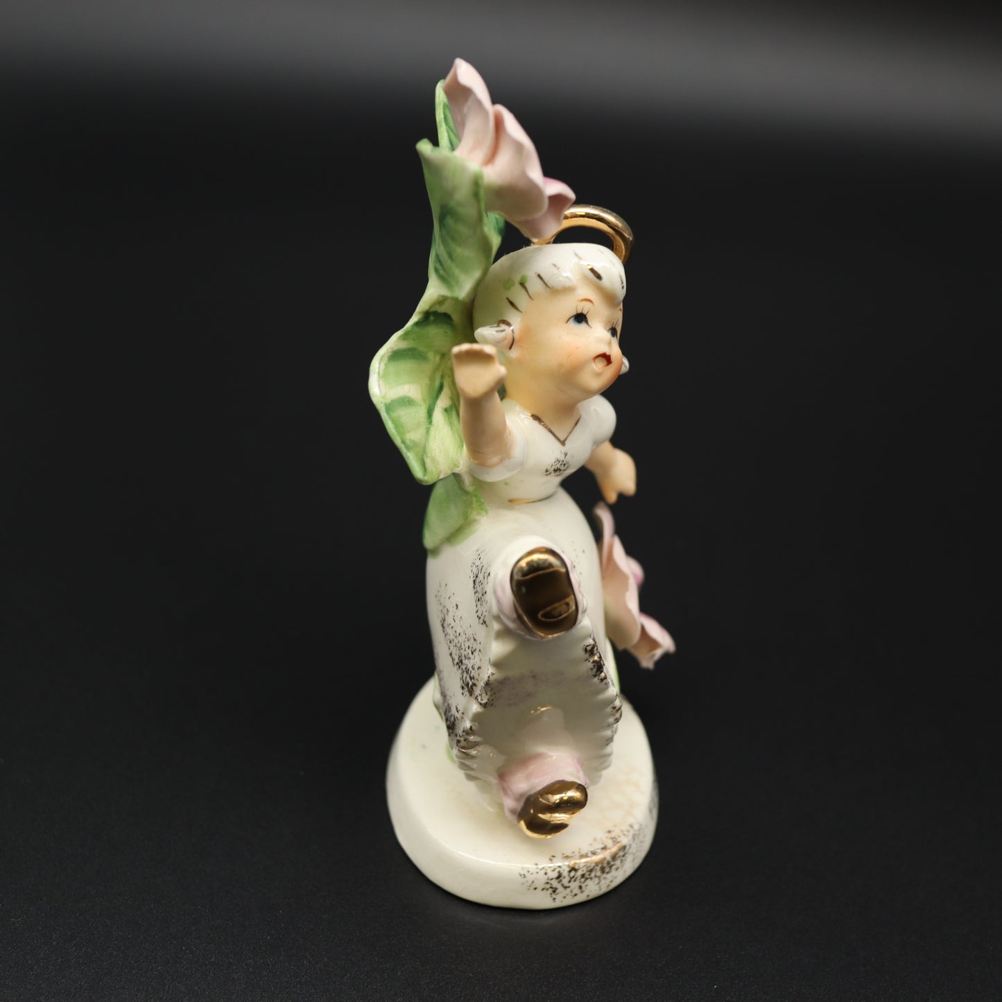 Vintage Josef Originals February Angel Figurine Gold Accent Flower Ceramic Japan