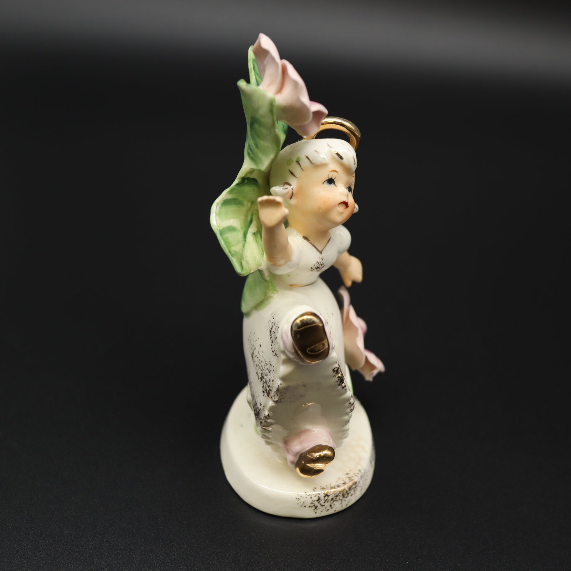 Vintage Josef Originals February Angel Figurine Gold Accent Flower Ceramic Japan