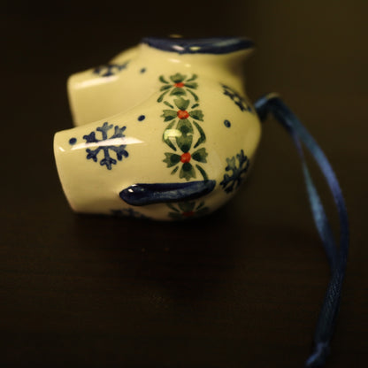 Polish Pottery Ceramic Elephant Christmas Ornament Hand Painted Snowflake Holly