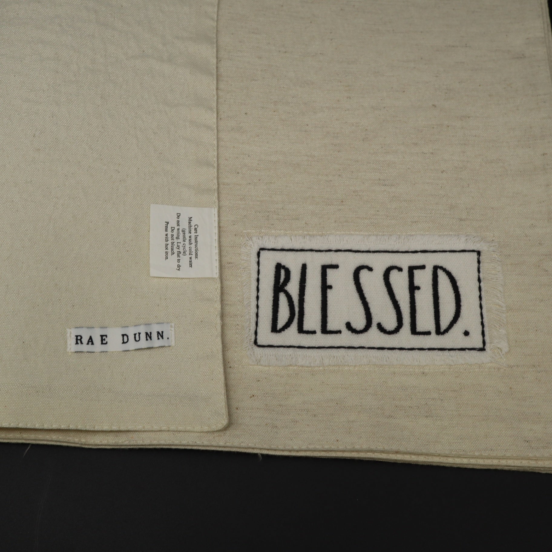 Rae Dunn BLESSED Canvas Placemats Set of 4 Natural Linen Color Farmhouse Decor