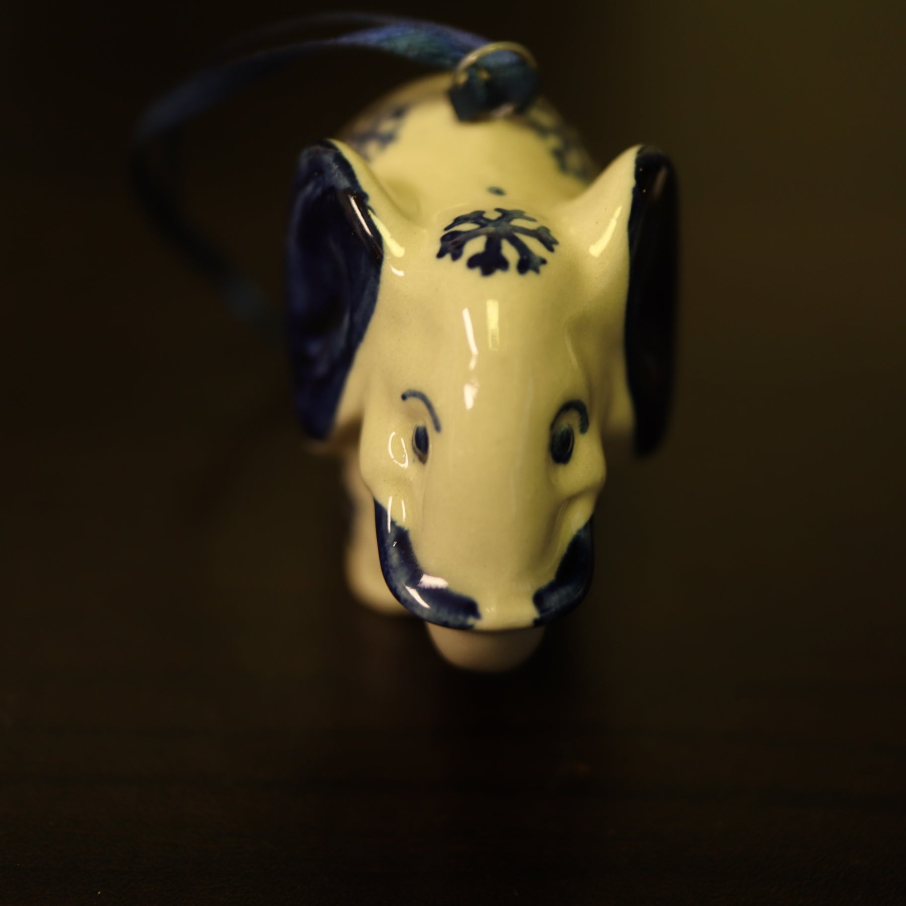 Polish Pottery Ceramic Elephant Christmas Ornament Hand Painted Snowflake Holly