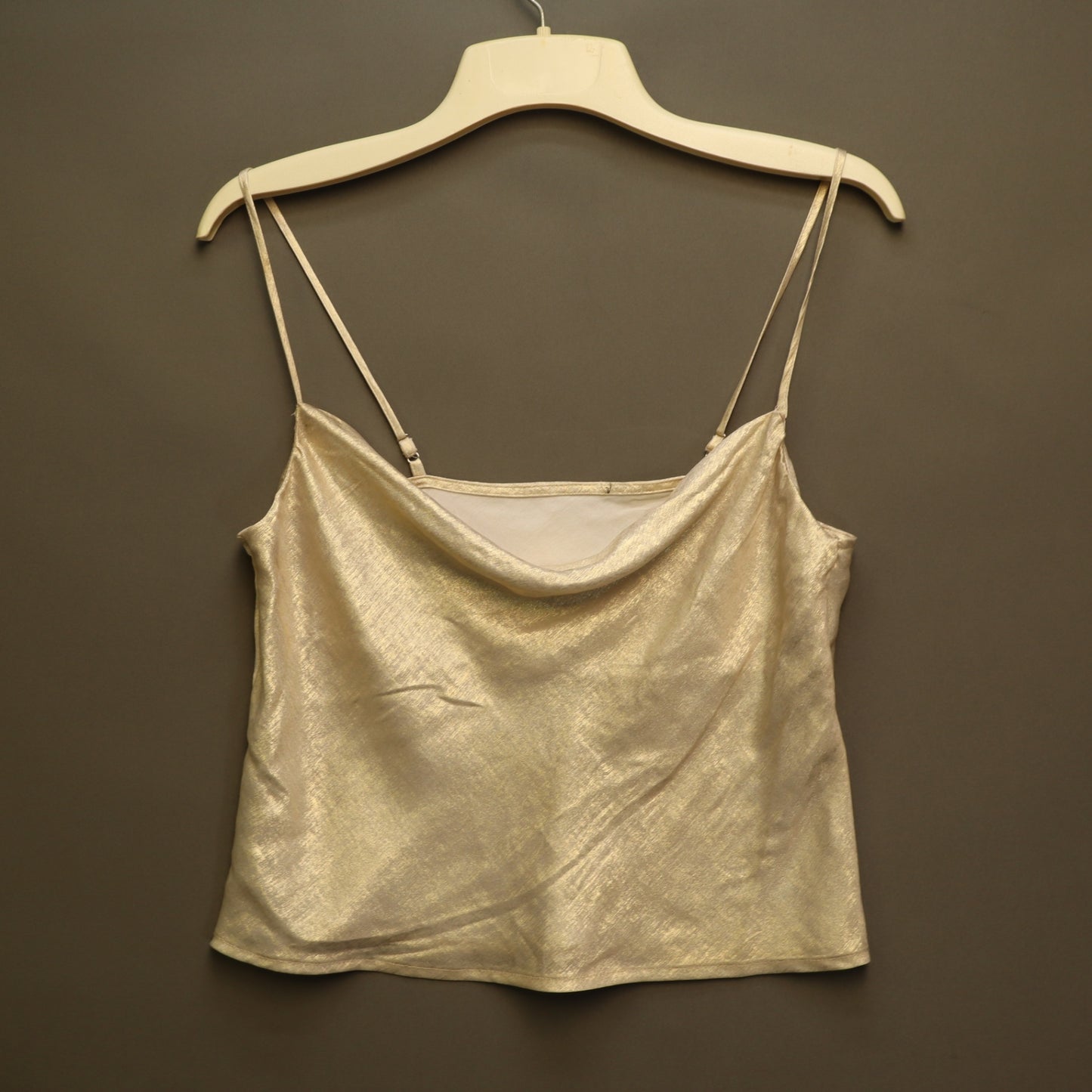 Gold Metallic Cowl Neck Cami Tank Top Satin Shimmer Adjustable Straps