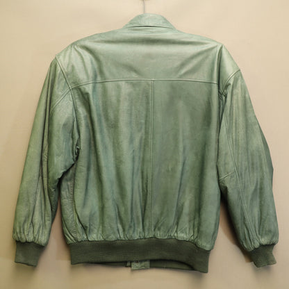 Vintage General Clothing Co Green Leather Flight Bomber Jacket Map Lining Medium