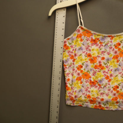 Forever 21 Floral Cami Crop Top Large Orange Yellow Floral Lace Trim Cami