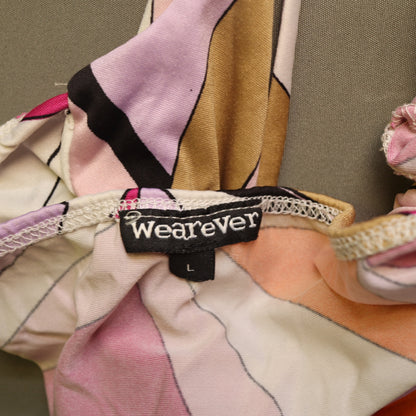 Wearever Halter Crop Top Large Abstract Geometric Pink Orange Y2K Bandana Hem