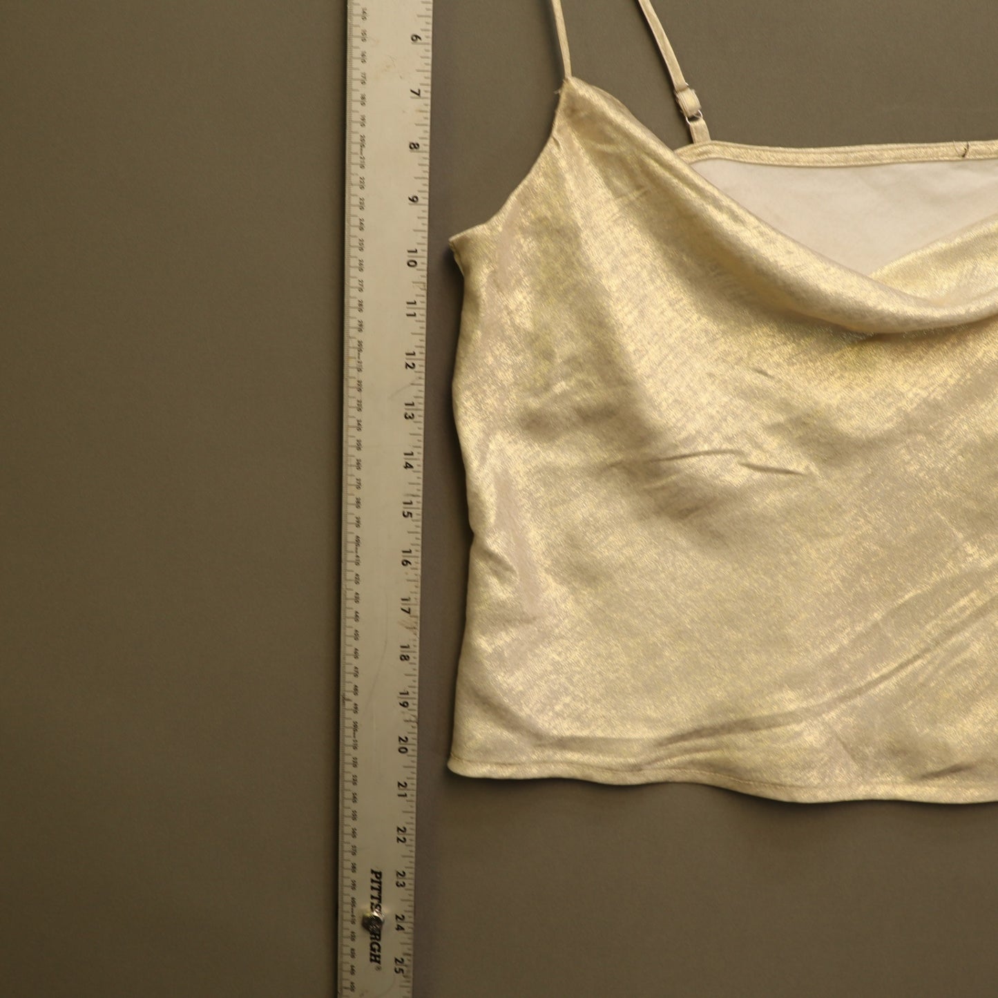 Gold Metallic Cowl Neck Cami Tank Top Satin Shimmer Adjustable Straps