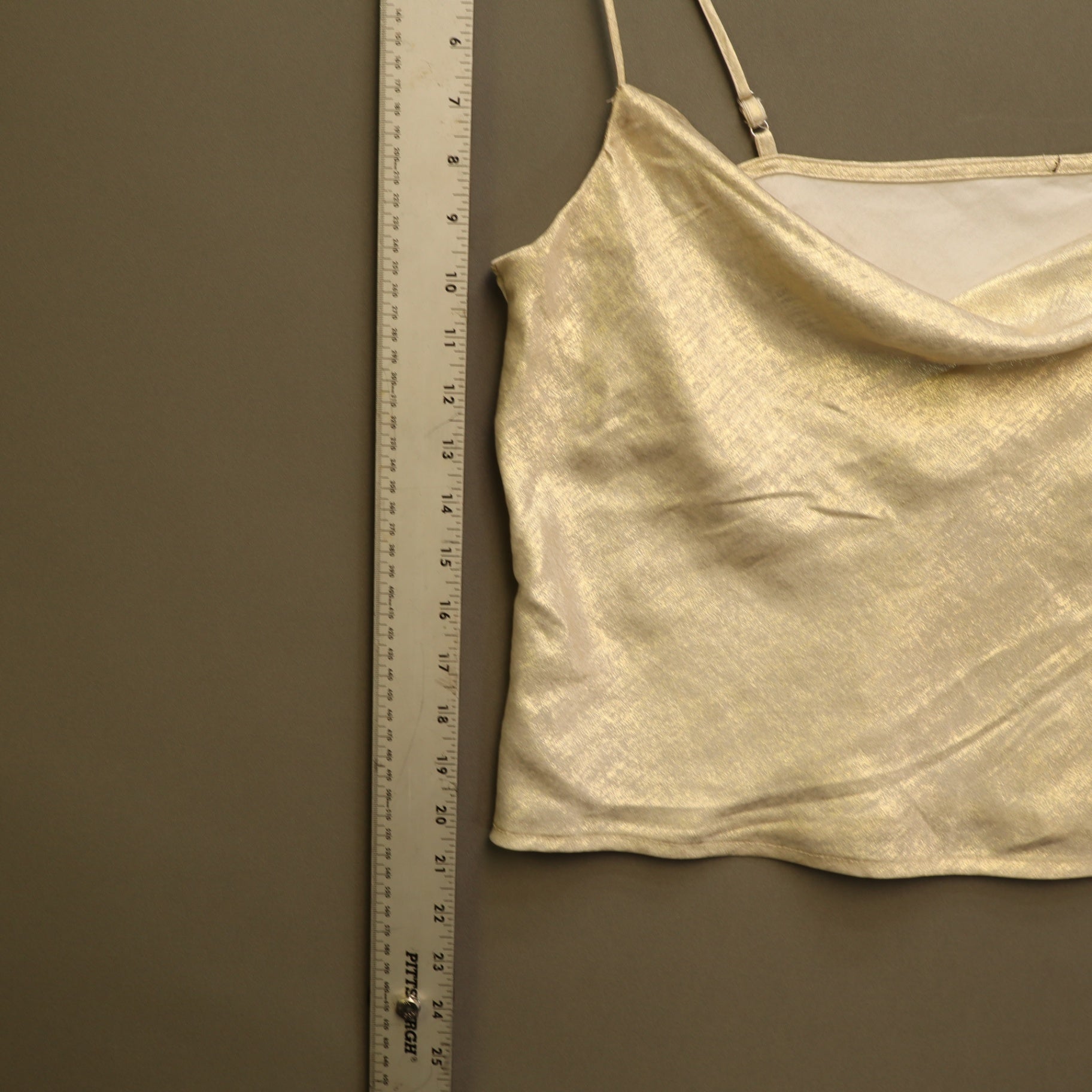 Gold Metallic Cowl Neck Cami Tank Top Satin Shimmer Adjustable Straps