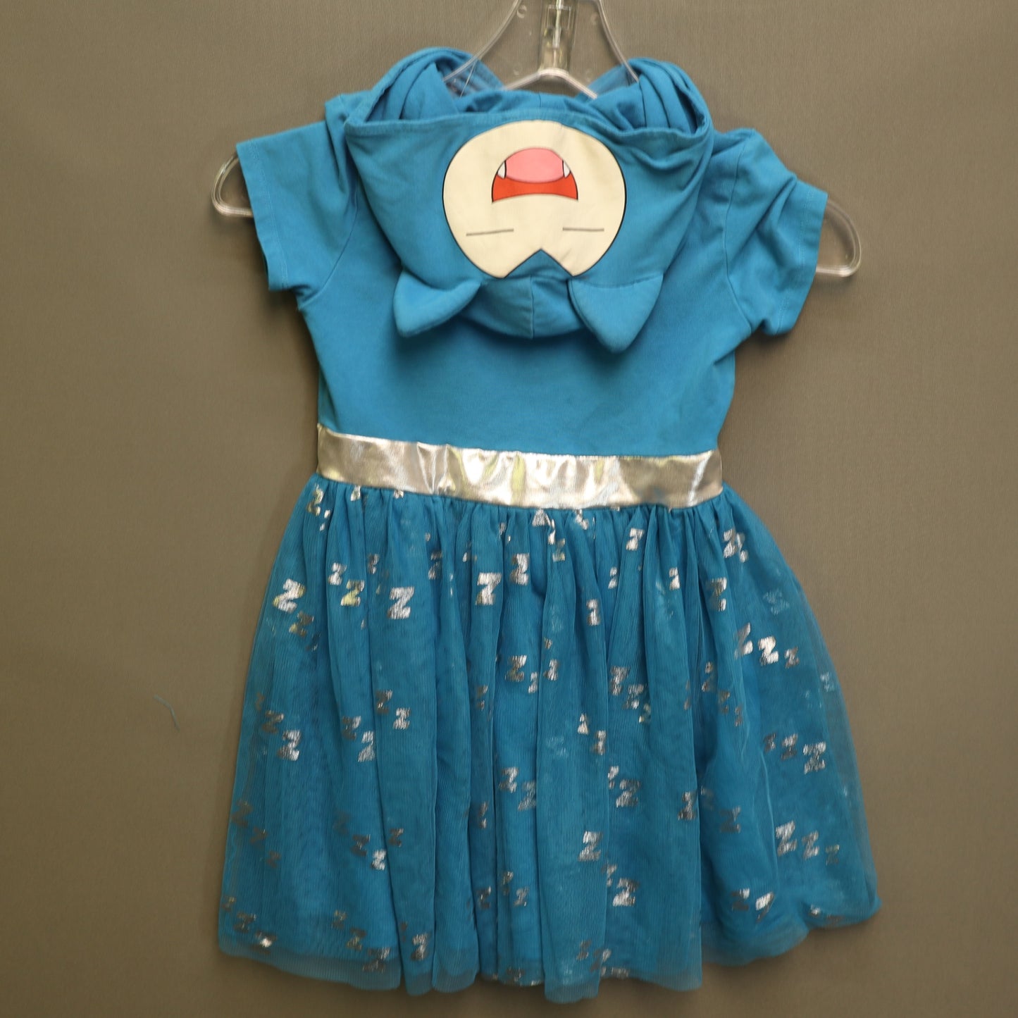 Pokemon Snorlax Hooded Costume Dress Girls Small 6/7 Blue Tulle Silver Zzz Print
