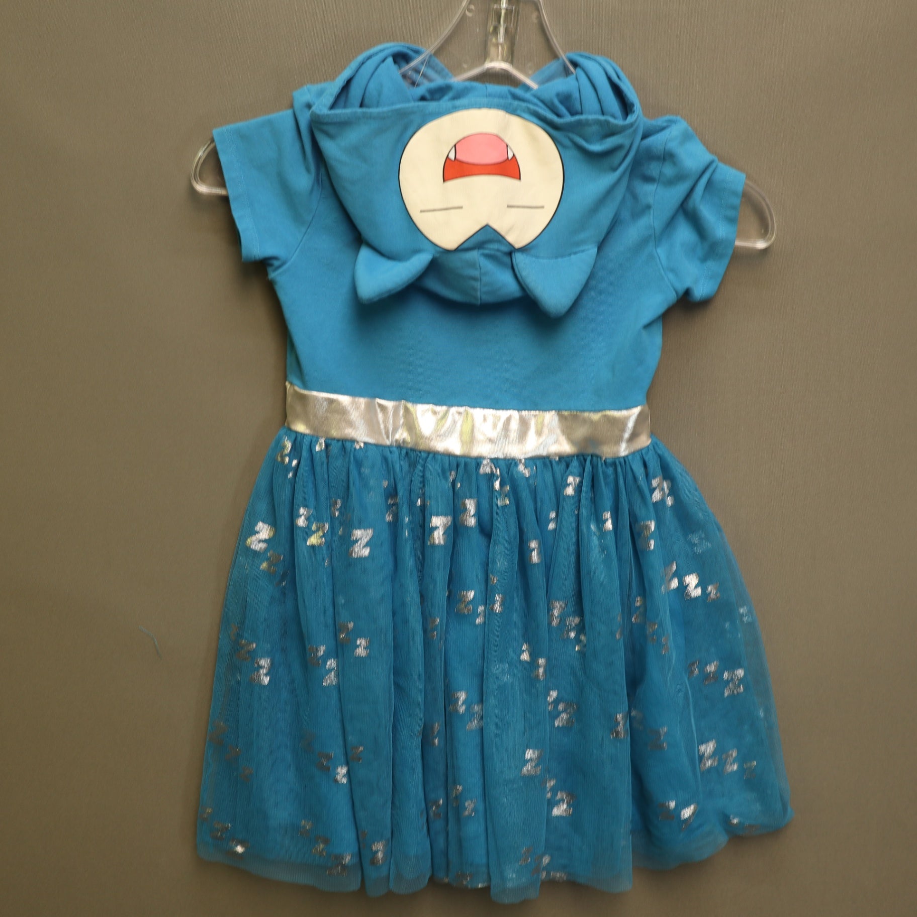 Pokemon Snorlax Hooded Costume Dress Girls Small 6/7 Blue Tulle Silver Zzz Print