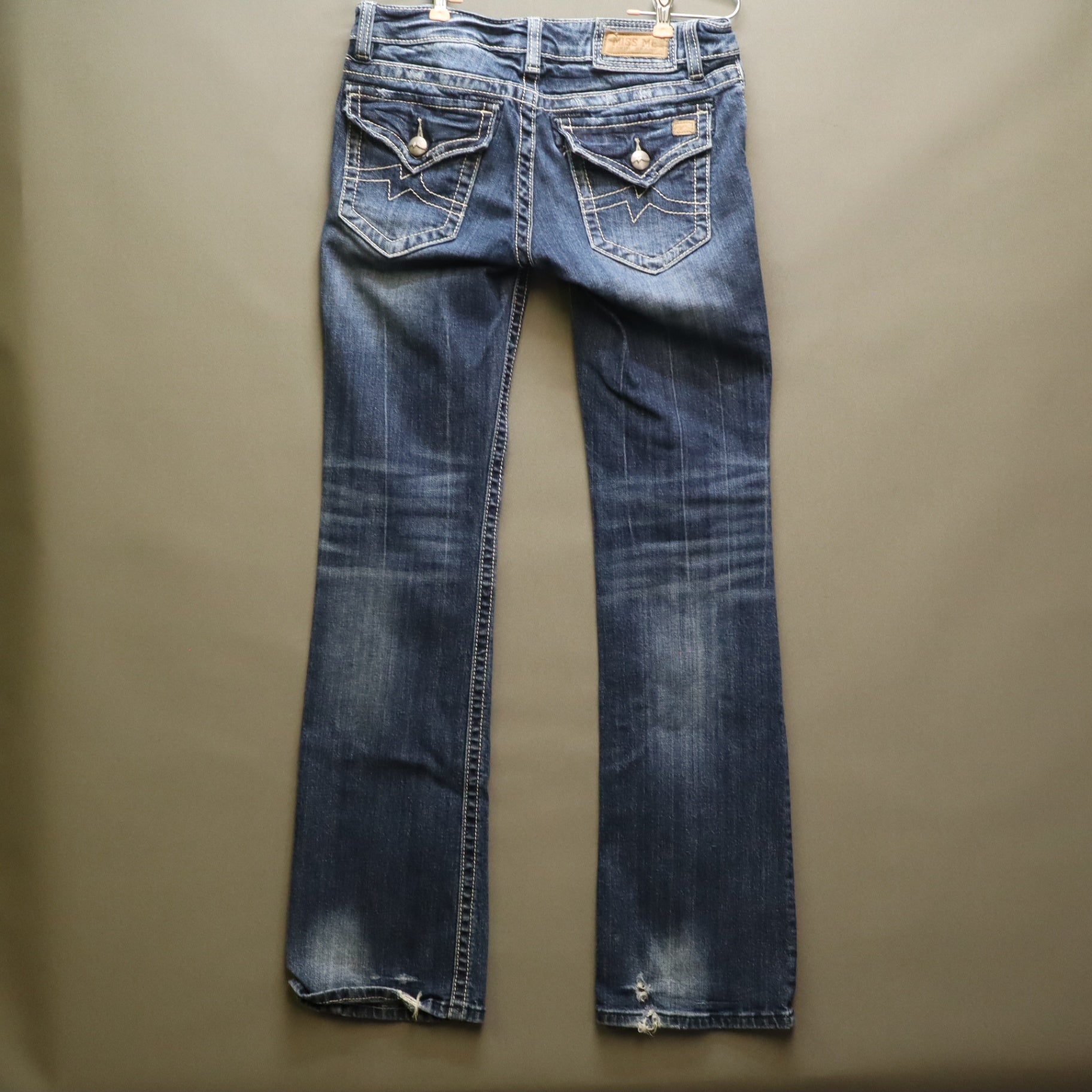 Miss Me Bradbury Bootcut Jeans Womens 30 Thick White Stitch Flap Pocket Denim