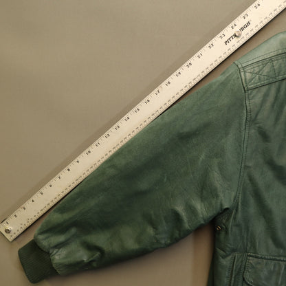 Vintage General Clothing Co Green Leather Flight Bomber Jacket Map Lining Medium
