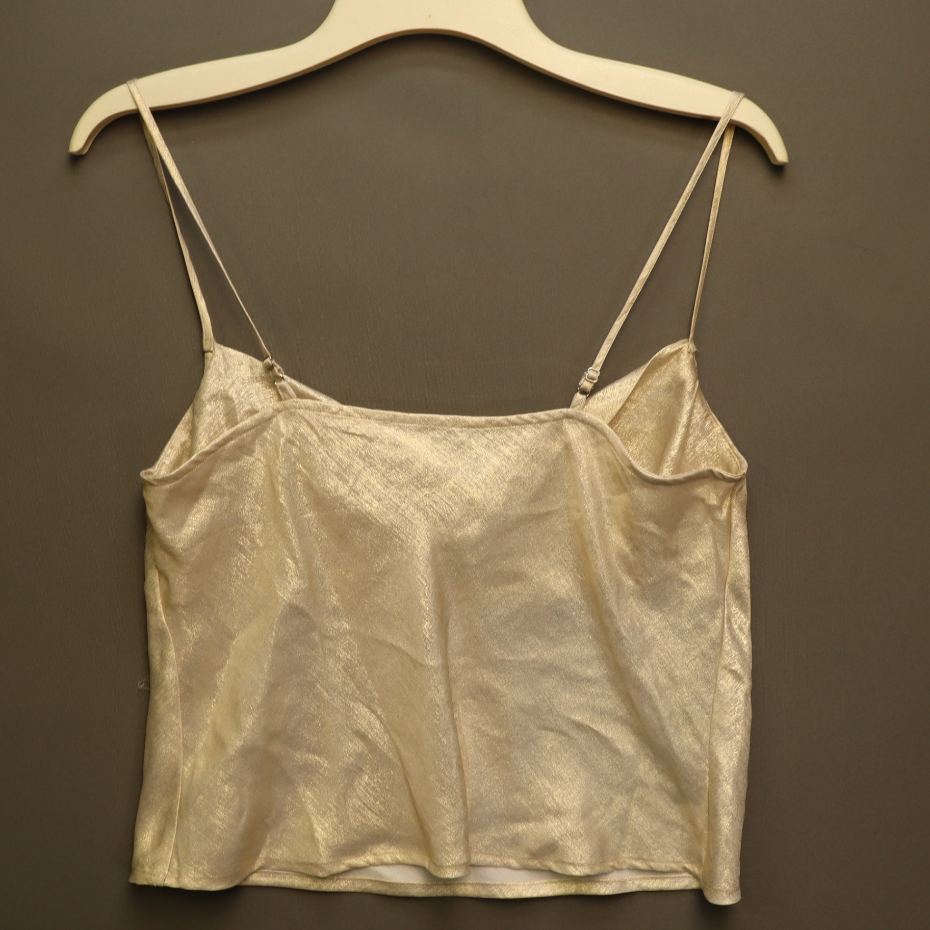 Gold Metallic Cowl Neck Cami Tank Top Satin Shimmer Adjustable Straps