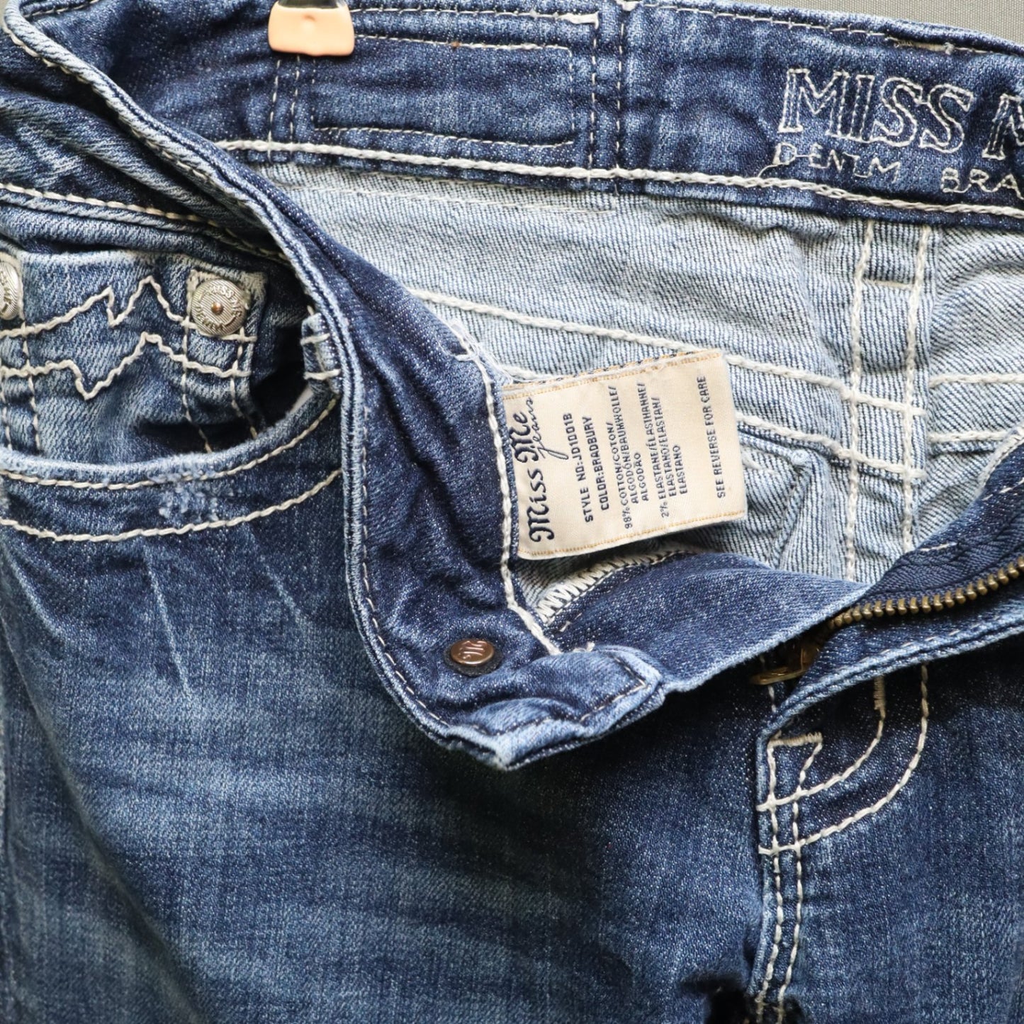 Miss Me Bradbury Bootcut Jeans Womens 30 Thick White Stitch Flap Pocket Denim
