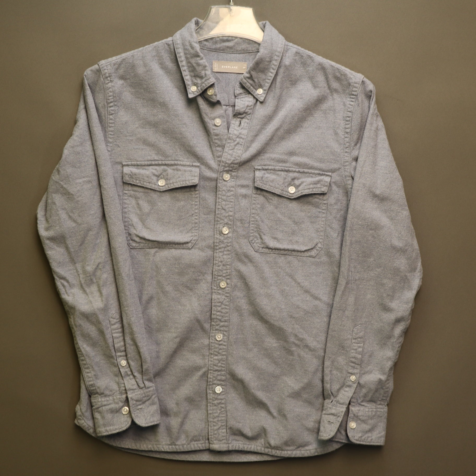 Everlane Heavyweight Flannel Shirt Mens Medium Blue Button Down Dual Pocket Work