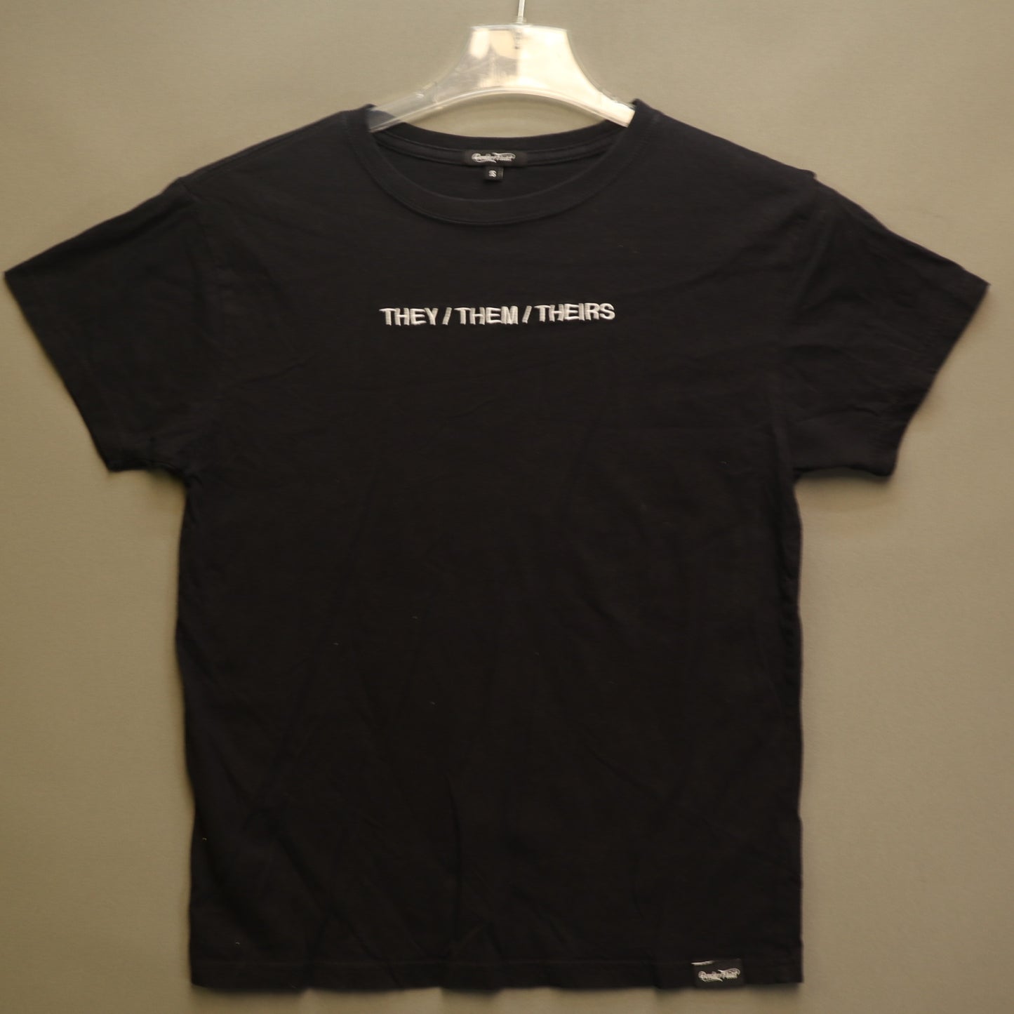 Gender Fluid They/Them/Theirs Embroidered T-Shirt Small Black Pride LGBTQ+ Tee