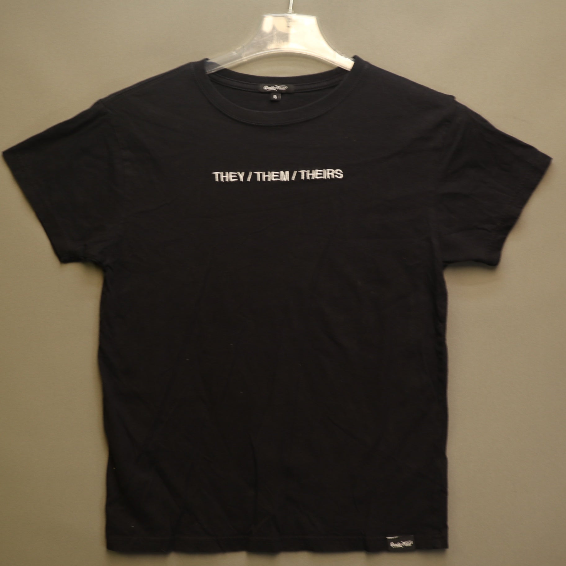 Gender Fluid They/Them/Theirs Embroidered T-Shirt Small Black Pride LGBTQ+ Tee