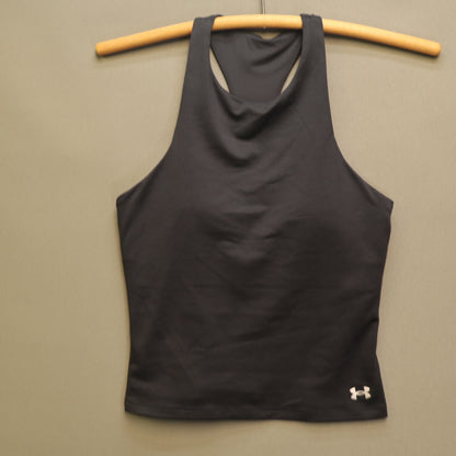 Under Armour High Neck Crop Tank Top Small Black Built In Shelf Bra Racerback