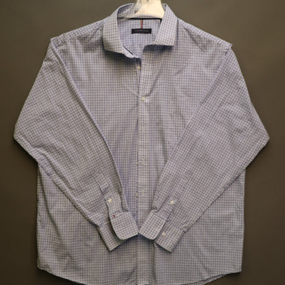 Tommy Hilfiger Dress Shirt Mens XL 17-17.5 34/35 Blue Plaid Wrinkle Free Stretch