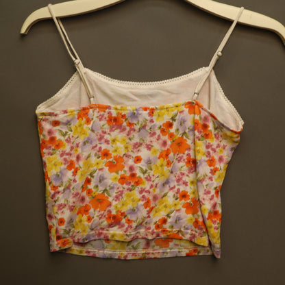Forever 21 Floral Cami Crop Top Large Orange Yellow Floral Lace Trim Cami