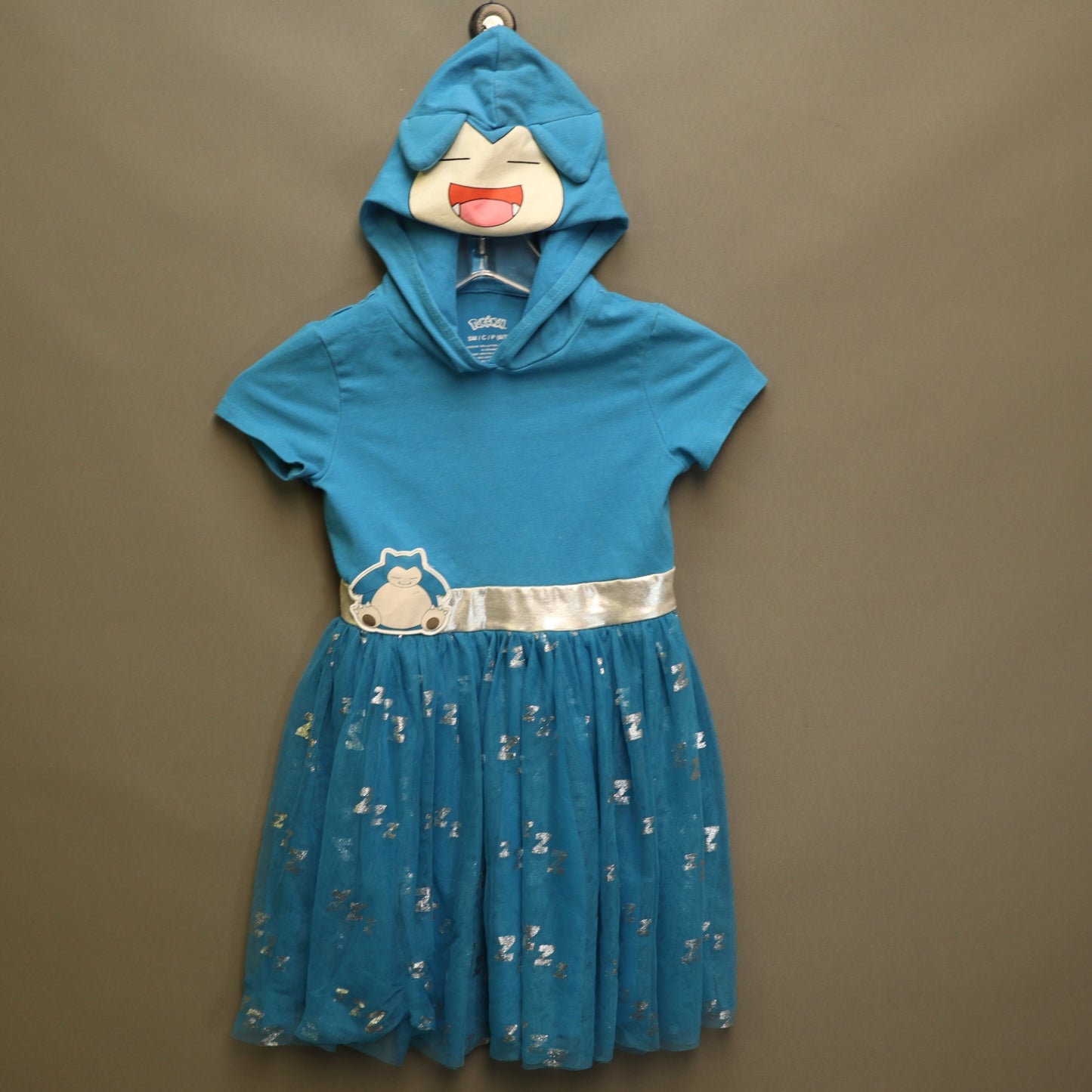 Pokemon Snorlax Hooded Costume Dress Girls Small 6/7 Blue Tulle Silver Zzz Print