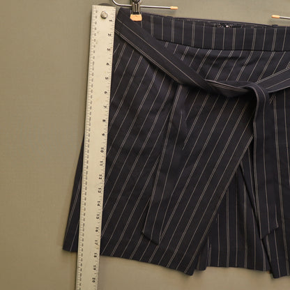 Banana Republic Pinstripe Tie Waist Skirt Size 6 Navy Blue Wrap Front Mini