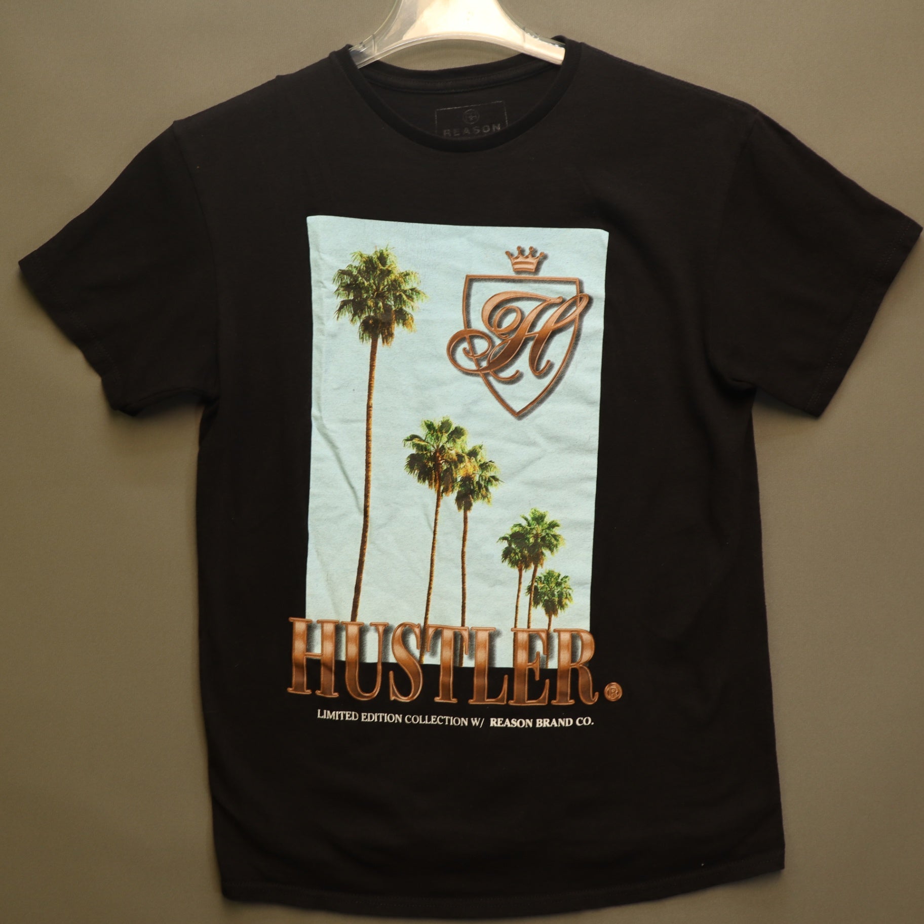 Reason x Hustler Graphic T-Shirt Mens Medium Black Palm Trees California Tee