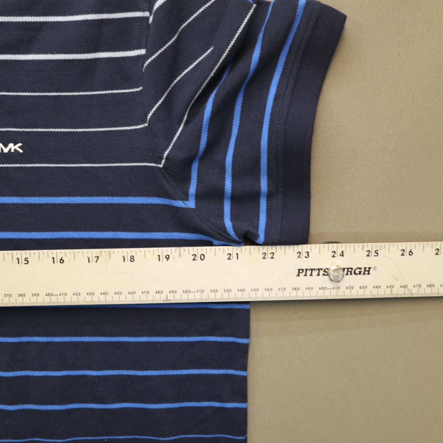 NWT Michael Kors Mens Large Striped Polo Shirt Navy Blue Short Sleeve MK Logo