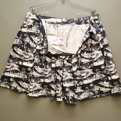Disney Nightmare Before Christmas Skirt XL Black White Spiral Hill Pleated Mini