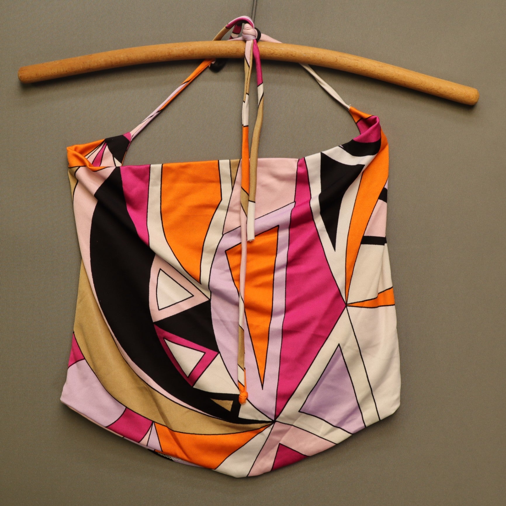 Wearever Halter Crop Top Large Abstract Geometric Pink Orange Y2K Bandana Hem