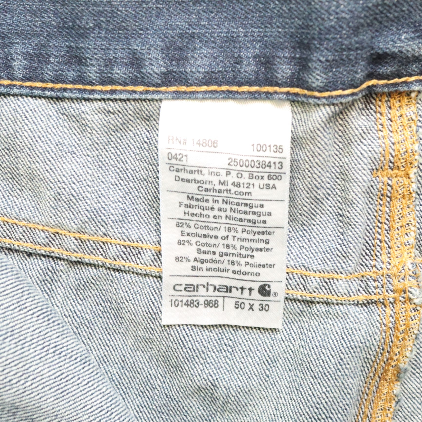 Carhartt Mens Relaxed Fit Straight Leg Jeans 50x30 Blue Workwear Denim 101483