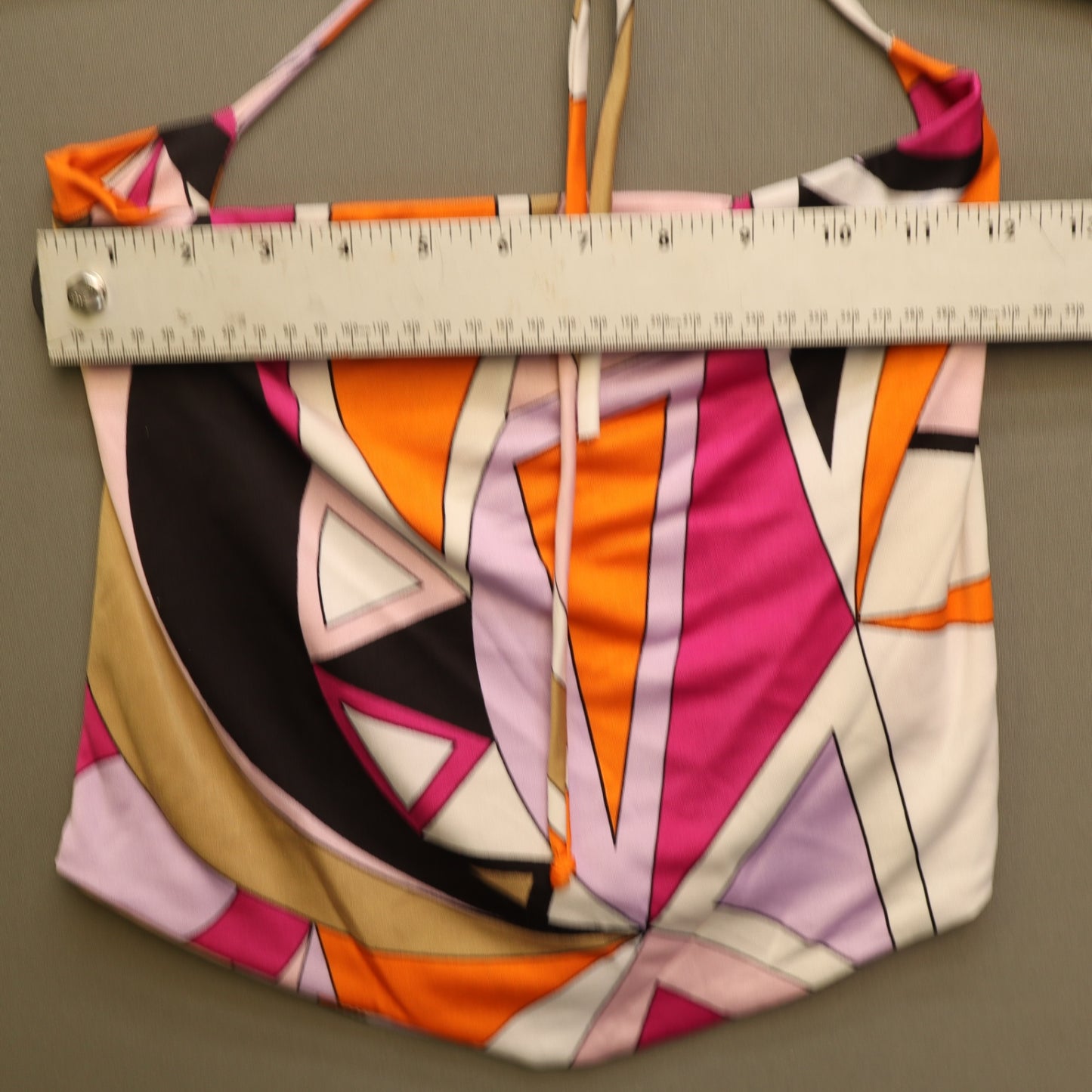 Wearever Halter Crop Top Large Abstract Geometric Pink Orange Y2K Bandana Hem